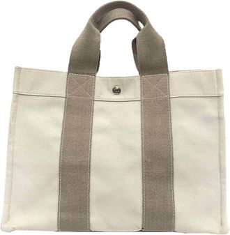 Herm&egrave;s Beige Canvas Tote Bag (Pre-Owned)