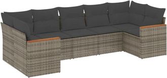 vidaXL Vidaxl - Set De Sof&aacute;s De Jard&iacute;n 7 Piezas Con Cojines Rat&aacute;n Pe Gris