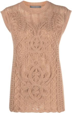 Alberta Ferretti cable-knit crew neck vest - women - Polyamide/Mohair/Virgin Wool - 40 - Neutrals