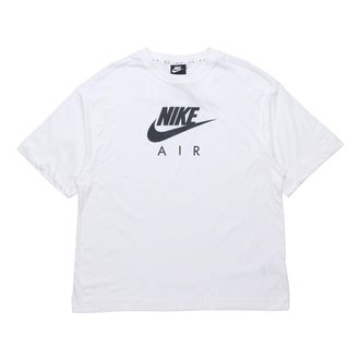 Nike (WMNS) Nike Air Alphabet Logo Printing Sports Round Neck Pullover Short Sleeve White T-Shirt CJ3106-100