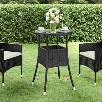vidaXL Tavolo Da Giardino &Oslash;60x75 Cm Vetro Temperato E Polyrattan Nero - Vidaxl