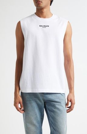 Balmain Embroidered Logo Tank in Gab White/Black at Nordstrom, Size Xx-Large
