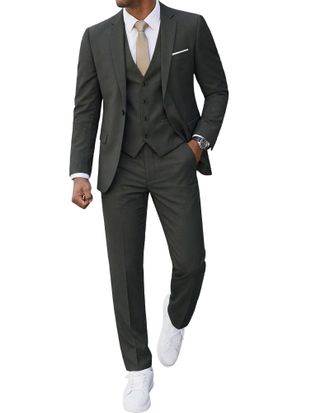 Eastside EastSide Mens Slim Fit 3 Pieces Suit, One Button Blazer Set, Jacket Vest & Pants, Deep Grey, XS