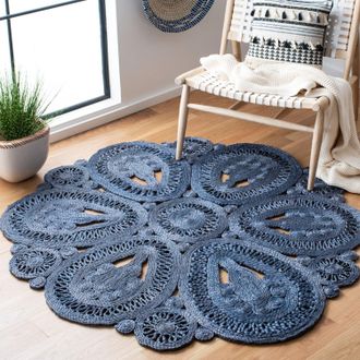Safavieh Natural Fiber Hand Made Area rug, Navy Bohemian Style Non-Shedding