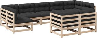 vidaXL Juego De Sof&aacute;s De Jard&iacute;n 9 Pzas Con Cojines Madera Maciza Pino Vidaxl