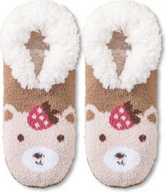 Generic Women Slipper Socks - Fluffy And Warm Fleece Slipper Socks With Grippers For Women,Winter Home Floor Socks (B)