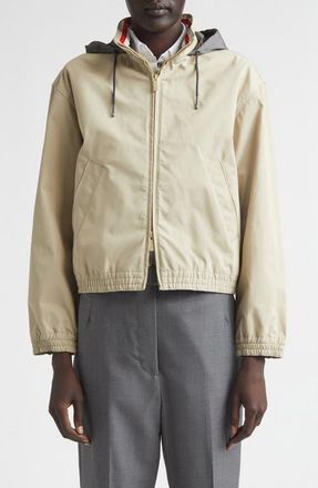 Thom Browne Track Jacket with Stowaway Hood in Beige at Nordstrom, Size 2 Us