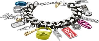 Diesel charm-detail chain bracelet - unisex - stainless steel - One Size - Silver