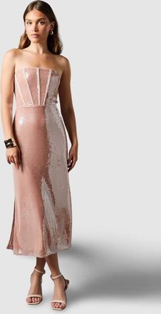 Coast Bandeau Corset Sequin Midi Dress in Mink at Nordstrom, Size 14