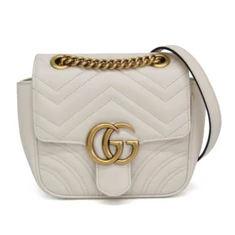 Gucci Gg Marmont Square Flap Matelasse Leather White Leather Handbag (Pre-Owned)
