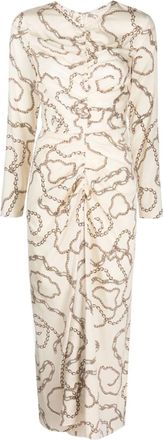 Veronica Beard Kersey Chain Printed Ruched White Dress Size S