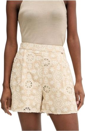 Fracomina Regular Poplin Shorts met Bloemenborduursel - Dames - Bermuda - Beige - XS - Katoen - Korte Broeken