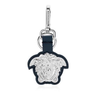 Versace Accessoires, Heren, Blauw, ONE Size, Leer, La Medusa leren sleutelhanger