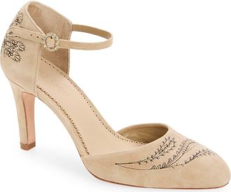Cinq &agrave; Sept Mariana Embroidered Suede Pump in Brown Sugar at Nordstrom, Size 38.5