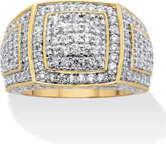 Palm Beach Jewelry Mens 3.20 Cttw. Round Cubic Zirconia 18k Gold Plated Grid Style Ring