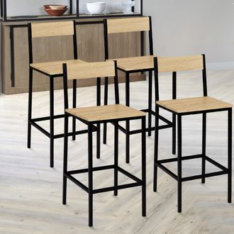 IDMarket Lote De 4 Taburetes De Bar Detroit Con Respaldo Silla De Cocina De Dise&ntilde;o Industrial