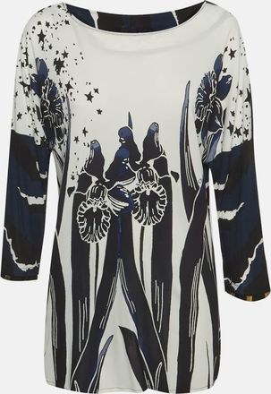 Roberto Cavalli Blue/white Printed Jersey Blouse