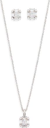 Nadri Bridesmaid Halo Emerald Cut Cubic Zirconia Pendant Necklace in Rhodium at Nordstrom Rack