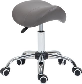 HOMCOM PU Leather Saddle Stool w/ Moulded Padded Seat Adjustable Height Grey | TJ Hughes