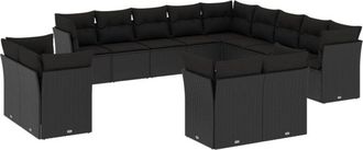 vidaXL Set De Sof&aacute;s De Jard&iacute;n Y Cojines 13 Pzas Rat&aacute;n Sint&eacute;tico Negro Vidaxl