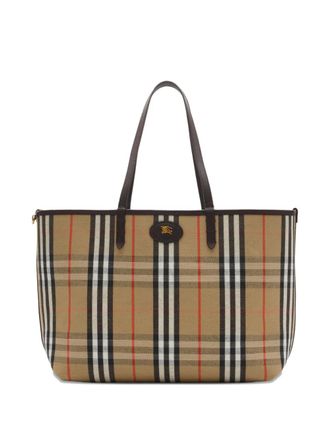 Burberry medium Bloomsbury reversible checked tote bag - women - Calf Leather/Cotton/Viscose/Linen/Flax - OS - Brown