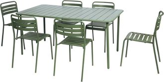 Sweeek Mesa de jard&iacute;n de metal con 6 sillas, verde