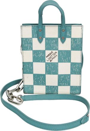 Louis Vuitton Sac Plat Limited Edition Marque Deposee Damier Giant Turquoise Canvas Handbag (Pre-Owned)