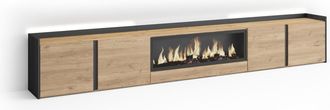 Skraut Home Skraut Home - Mueble Tv, Televisi&oacute;n, Muebles De Sal&oacute;n, Almacenaje, 315x35x50cm, Para Tv Hasta 80, Chimenea El&eacute;ctrica Xxl, Led, Estilo Moderno, Roble Y