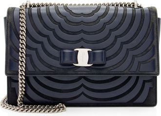 Ferragamo Ferragamo Calfskin Suede Vara Bow Chain Flap Bag