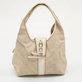 DKNY Dkny Light Beige/cream Canvas And Leather Hobo