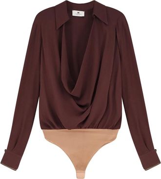 Elisabetta Franchi Bodysuit met gedrapeerde halslijn - Dames - Bodies - Bruin - M - Tops