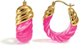 Gold & Honey Womens Rope Shrimp Lucite Birthstone Hoop Earrings In October - Pink Tourmaline