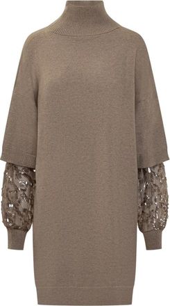Brunello Cucinelli Sequin-Embellished Sweater - Dames - Kleedjes - Beige - L - Wol - Kleedjes