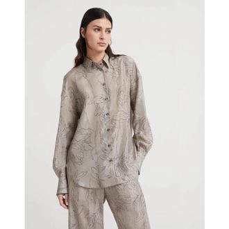 Brunello Cucinelli Khaki Silk Oversized Shirt, Size Small