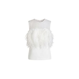 Alberta Ferretti Enver Satijnen Top met Veren - Dames - Tops - Wit - Maat: M Satijn