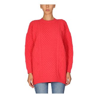 Stella McCartney Stella McCartney, Round-neck Knitwear, female, Red, Size: XS Aran Cable Knit Jumper