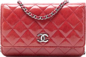 Chanel Tweedelige Paris Dallas Cc Gequilt Patent Geitenhuid Wallet On Chain