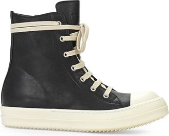 Rick Owens LEATHER HIGH TOP RAMONES BLACK SNEAKERS