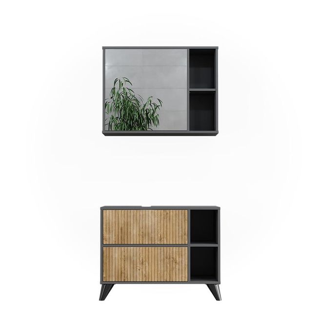 Armadio Da Bagno Viola Antracite 50x170 Cm - Con Ante, Vani A Giorno, Truciolato Melaminico - Foto 6