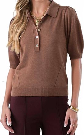Current Air Ribbed Polo Knit Top In Mocha