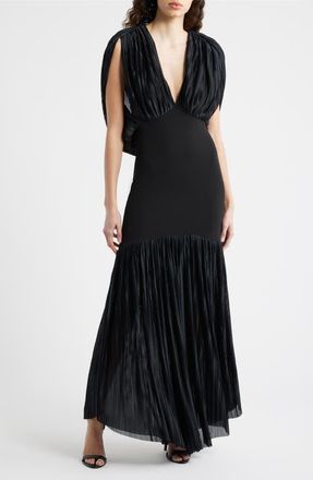Black Halo Savoy Plunge Neck Drape Back Gown at Nordstrom, Size 10