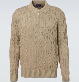 Ralph Lauren Purple Label Pullover polo in cotone e seta a trecce