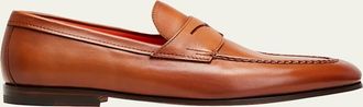 Santoni Mens Door Leather Penny Loafers