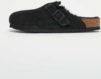 Birkenstock Boston - Zoccoli neri con interno in montone-Marrone