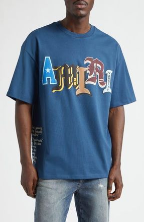 Amiri Varsity Patch Oversize Cotton T-Shirt in Dark Indigo at Nordstrom, Size Xxx-Large