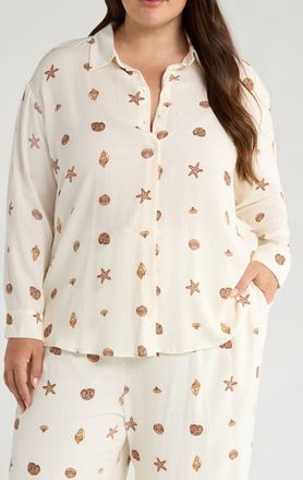 Sugarlips Cerise Dalton Shell Print Button-Up Shirt in Ivory/Brown at Nordstrom, Size 3 X