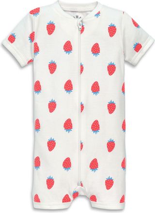 primary Baby Organic Zip Shortie in White Strawberries at Nordstrom, Size 12-18M