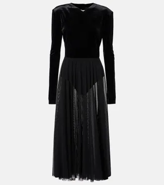 Norma Kamali Abito midi Velvet in velluto e mesh