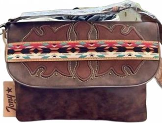Tony Lama Embroidered Aztec Snap Close Bag In Brown