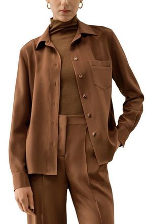 LilySilk Basic Silk Spread Collar Shirt in Espresso at Nordstrom, Size Small